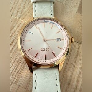 Titan TCS50 ladies rose gold tone white leather watch NEW BATTERY
